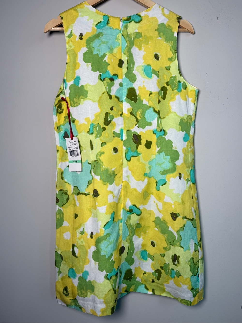 NWT Ruby Rd Yellow Watercolor Floral Beaded Linen Shift Dress Summer Resort Sz 8 - Picture 3 of 8